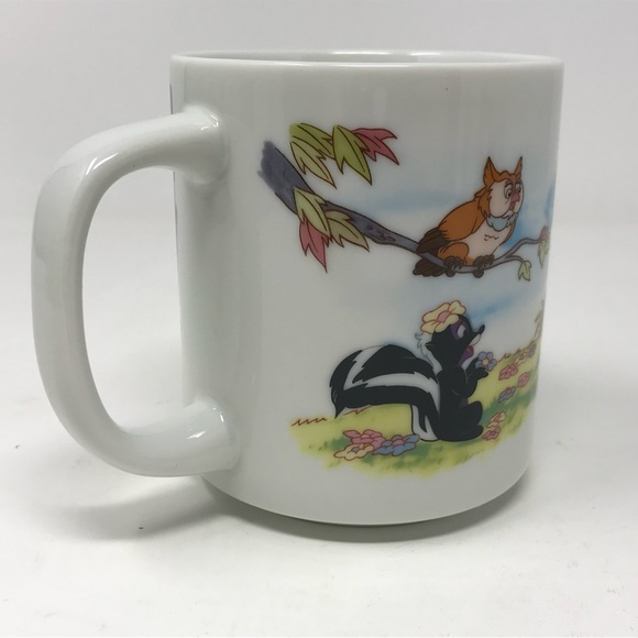 Vintage Disneyland Walt Disney World Bambi Thumper Flower Owl Mug Blue Rim - Picture 4 of 9